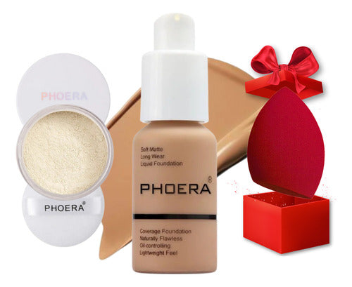 Kit 3un Base Soft Matte 24h +pó Prova D'agua +esponja Phoera