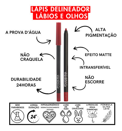 Lápis De Olhos E Boca Ultra Pigmetado Hipoalergênico Phoera
