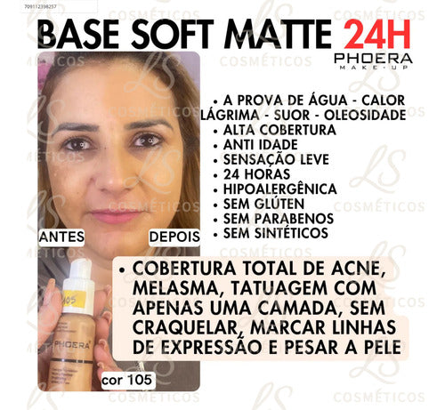 Base Líquida Soft Matte 30ml - Phoera